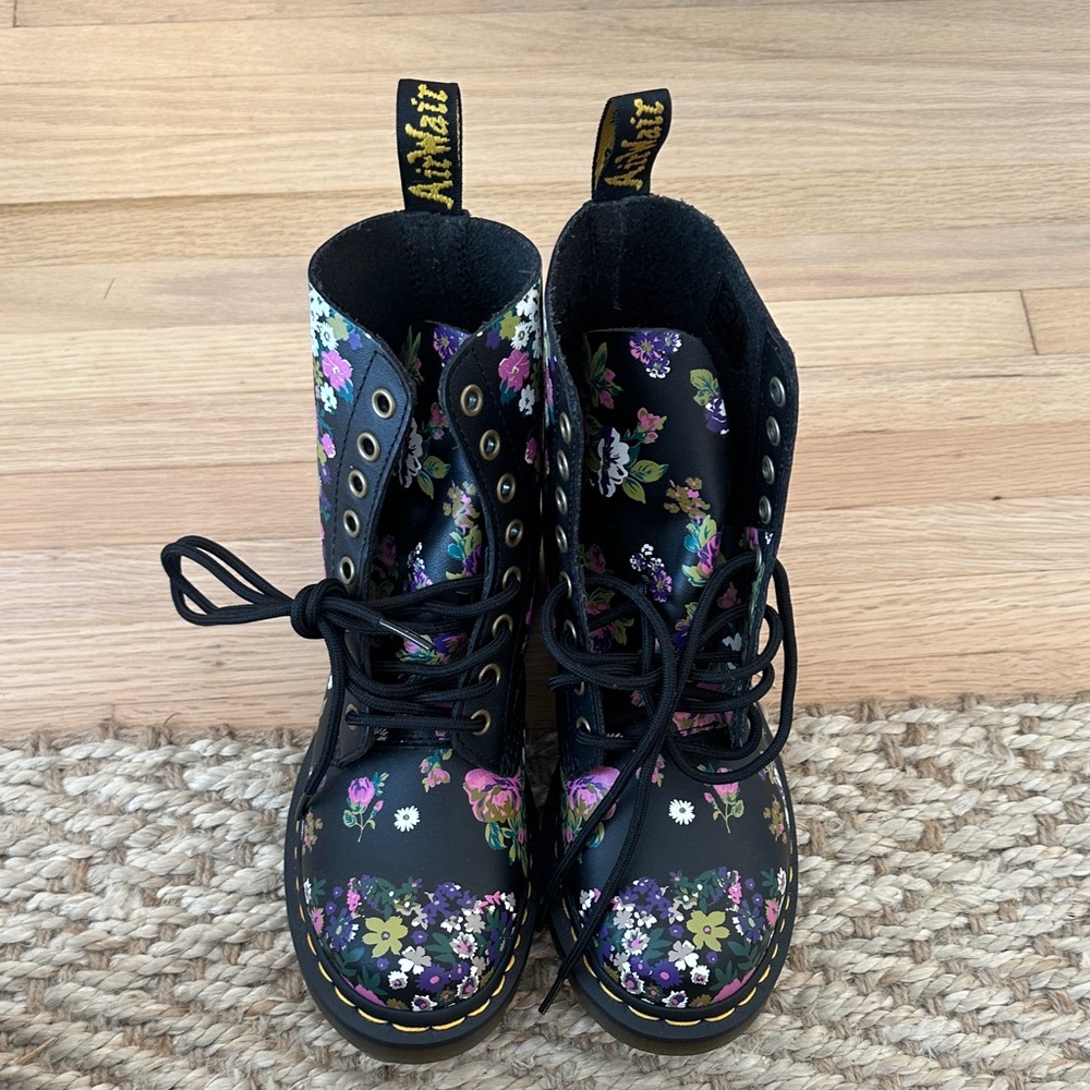 Dr. Martens Black Boots with Floral Design